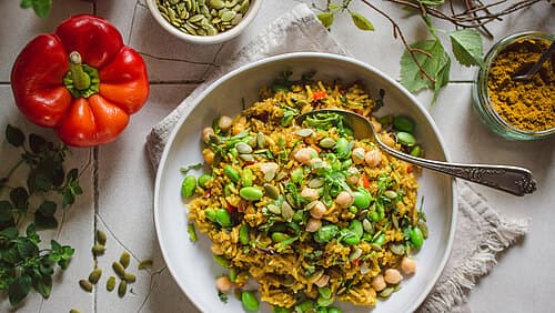 Curry-Eierrreis mit Erbsen