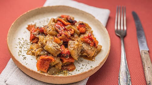 Kretisches Auberginen-Paprika-Pfannengemüse