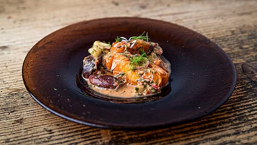 Ceviche von Riesenbohnen mit gegrillten Aprikosen