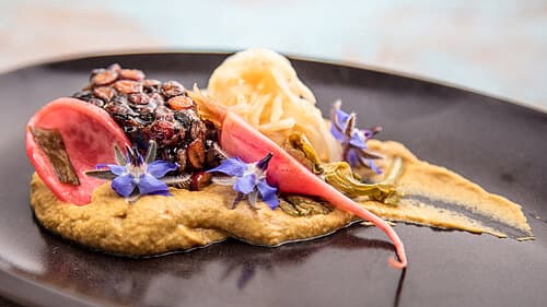 Tempeh auf Dattelcreme mit Misozuke Tempeh auf Dattelcreme mit Misozuke