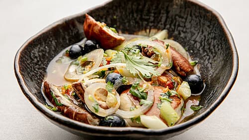 Sellerie-Pilz-Ceviche mit Heidelbeeren Sellerie-Pilz-Ceviche mit Heidelbeeren